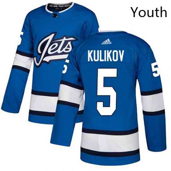 Youth Adidas Winnipeg Jets 5 Dmitry Kulikov Authentic Blue Alternate NHL Jersey